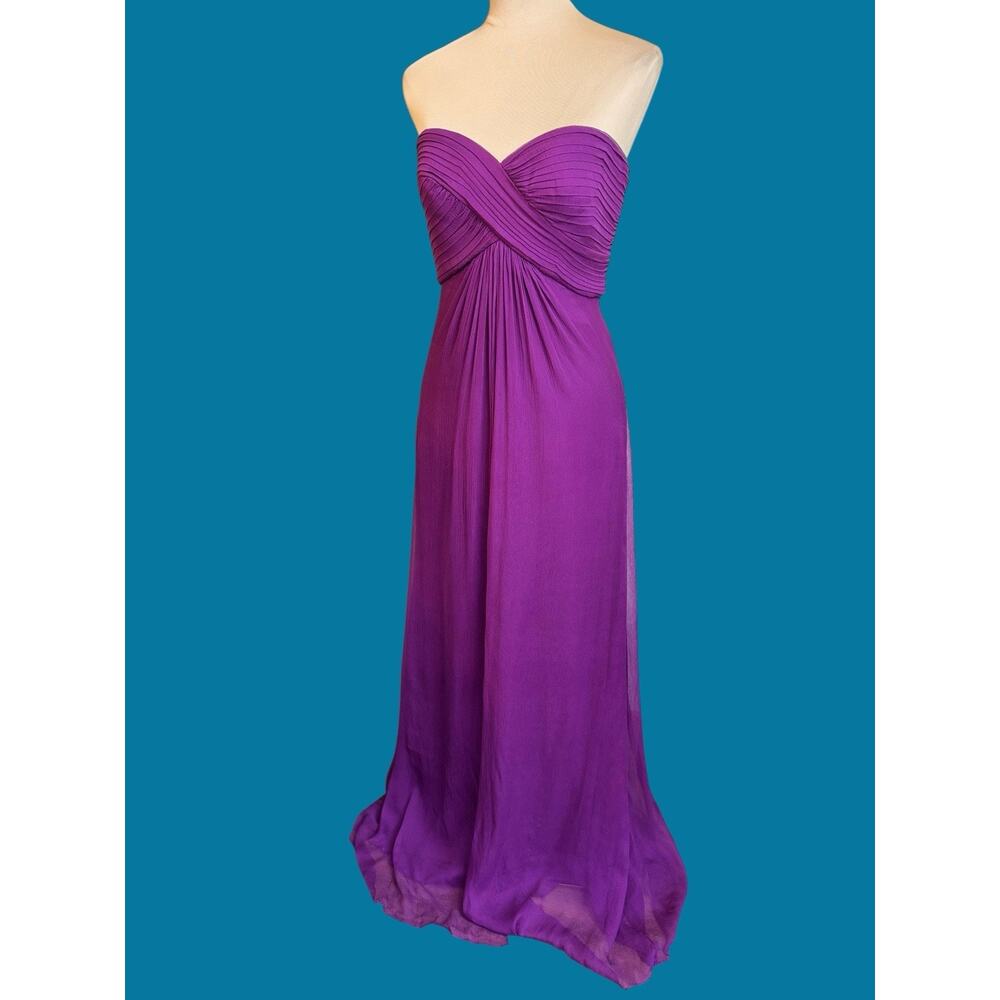 Tadashi Shoji Silk Purple Strapless Gown Sz 8 Ruched Formal Evening Maxi Dress - Picture 2 of 15